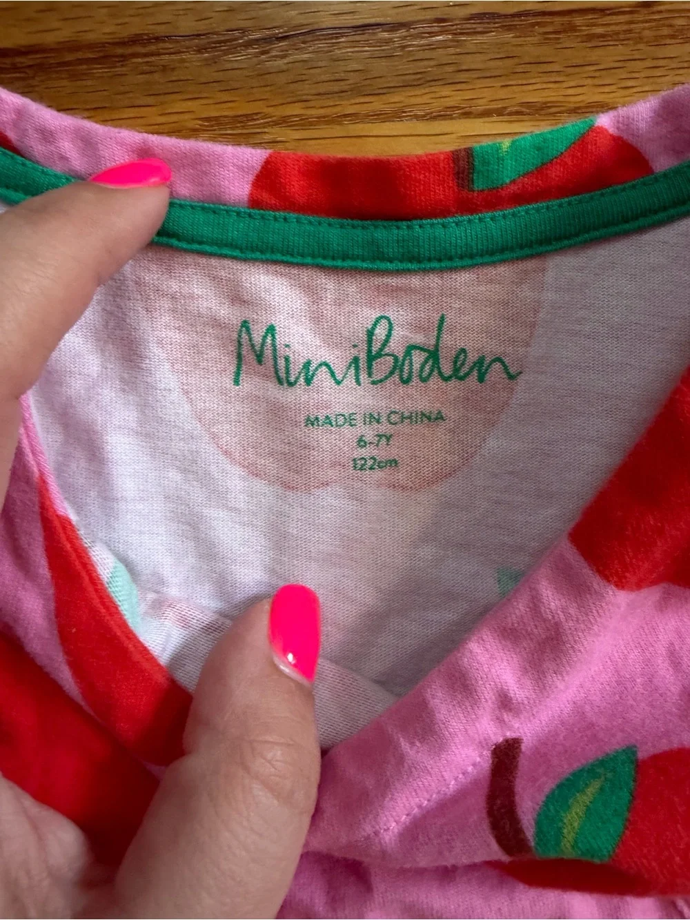 Mini Boden pink and red apple dress size 6-7